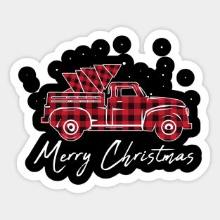 Red Plaid Christmas Tree Red Truck Sticker